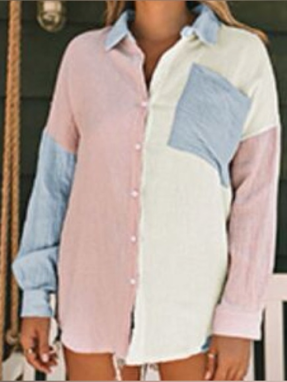 Dokotoo NWT Pastel Colorblock Cotton Gauze Button Down Shirt XL